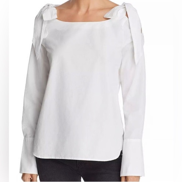 Frame Denim Blanc Bow Tie Cold Shoulder Blouse Preppy Business Casual - Picture 1 of 6